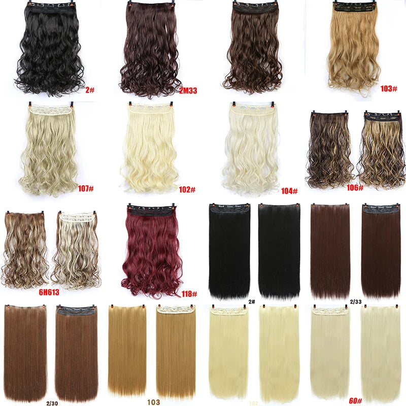 PAGEUP   5 clips on long straight hair extensions 24 Inch synthetic ombre black brown clip on fake hairpieces for women hair