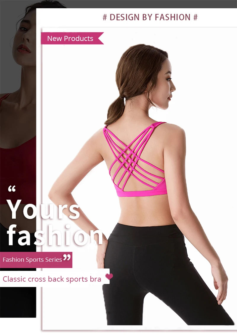 New Fitness Sports Bra for Women Push Up Cross Back Shockproof Running Gym Training Workout Yoga Underwear Crop Tops