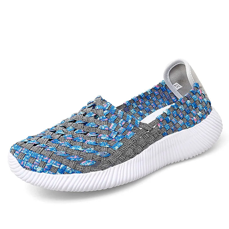Casual Shoes Women Summer Woven Flats Sneakers Slip On Female Loafers Lightweight Breathable Boat Shoe Fashion Lady Tenis