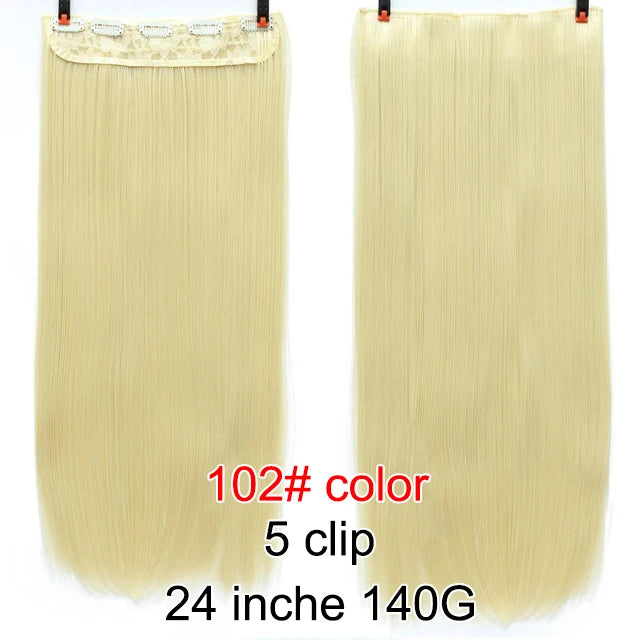 PAGEUP   5 clips on long straight hair extensions 24 Inch synthetic ombre black brown clip on fake hairpieces for women hair