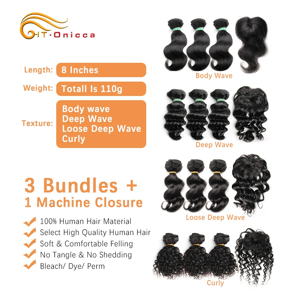 Brazilian Body Wave Hair 3 bundles With Closure Natural Color Hair Extensions Straight Deep Wave Human Hair Bundles With Closure