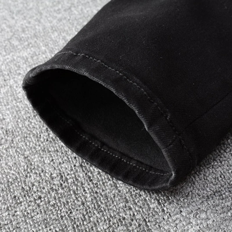 Men Black Skinny Stretch Pencil Jeans Streetwear Classic Slim Denim Pants Trousers
