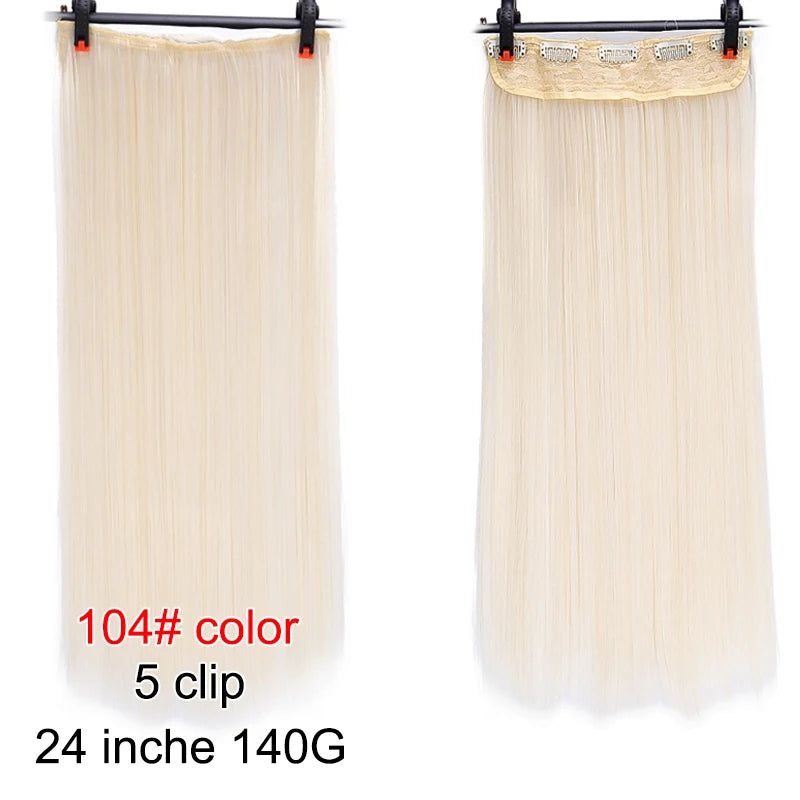 PAGEUP   5 clips on long straight hair extensions 24 Inch synthetic ombre black brown clip on fake hairpieces for women hair
