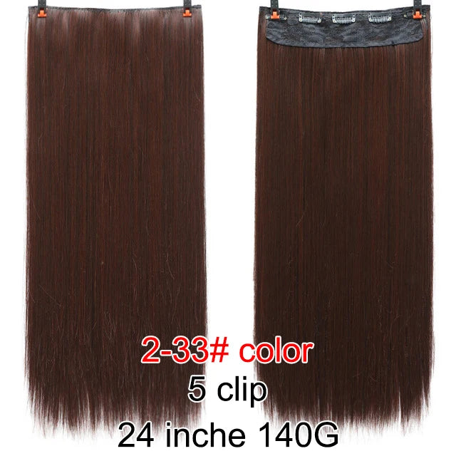 PAGEUP   5 clips on long straight hair extensions 24 Inch synthetic ombre black brown clip on fake hairpieces for women hair