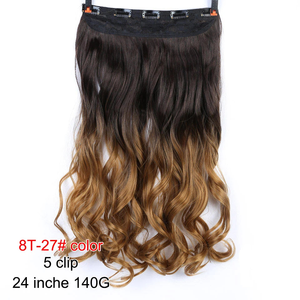 PAGEUP   5 clips on long straight hair extensions 24 Inch synthetic ombre black brown clip on fake hairpieces for women hair