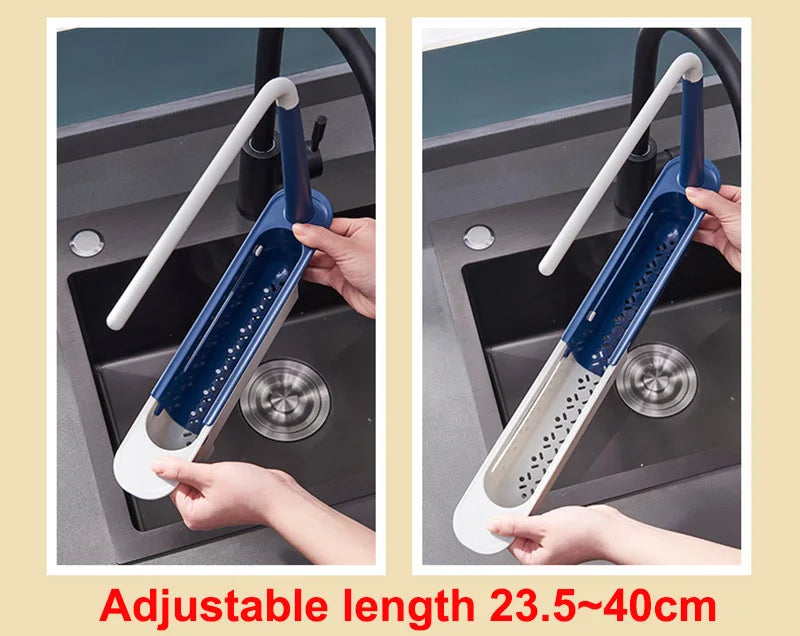 Kitchen Sink Organizer Telescopic Sink Shelf Soap Sponge Holder Towel Hanger Sink Drain Rack With Drainer Basket Kitchen Gadgets