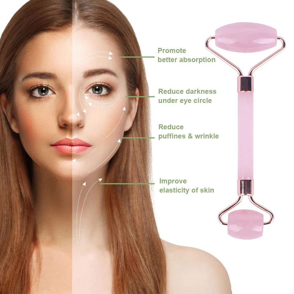 1Pc Pink Resin Jade Roller for Face - Jade Gua Sha Rose Quartz Face Roller for Aging Wrinkles and Puffiness Massage Set