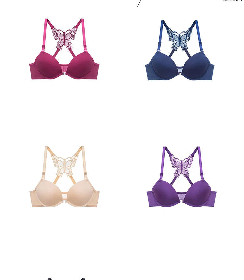 Front Closed Butterfly beauty back Push Up Brassiere Sexy Underwire Bra For Women Underwear Solid Color Female Lingerie