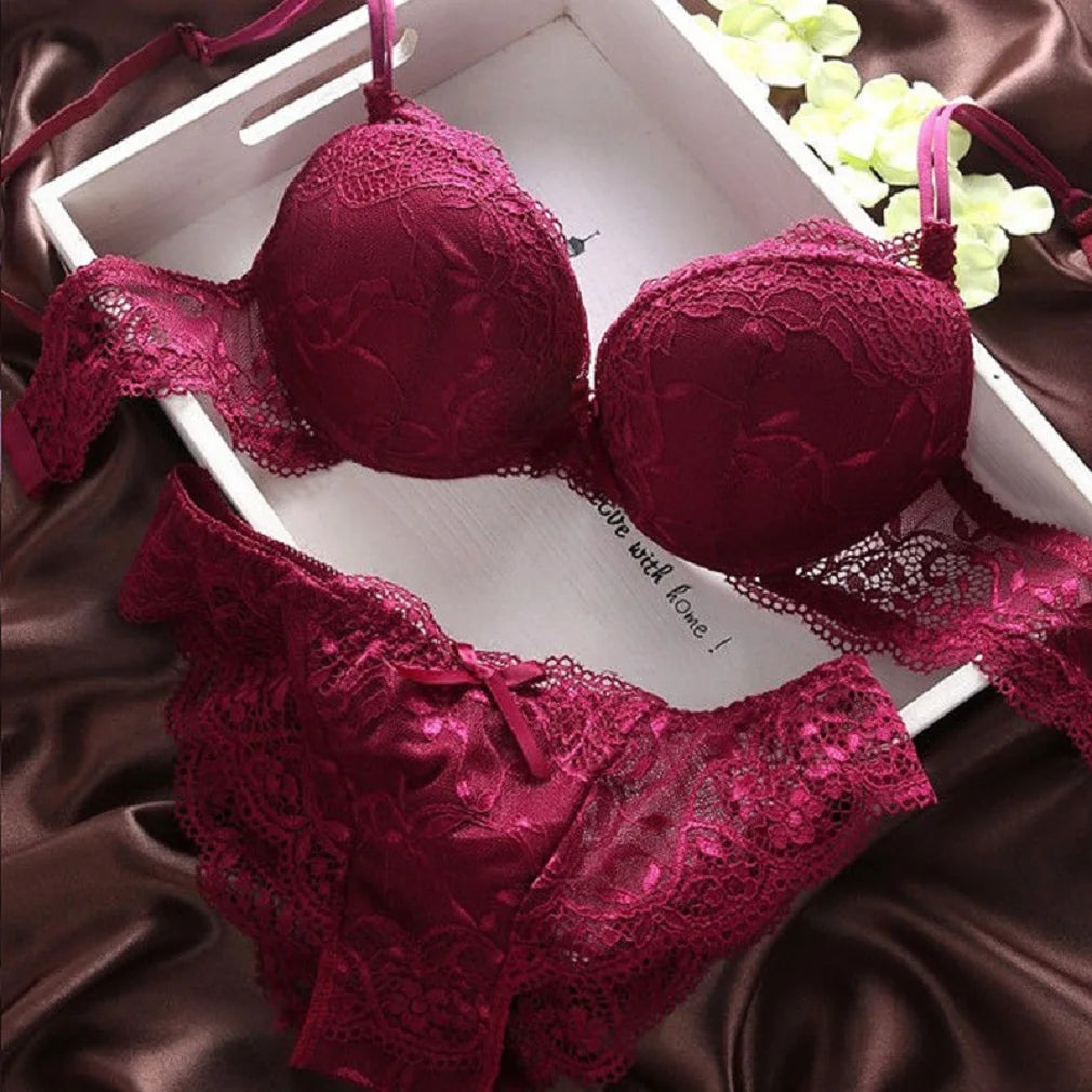 HIRIGIN Newest Women's Push Up Embroidery Sexy Lace Floral Bra Sets Panties Underwear 5 Colors