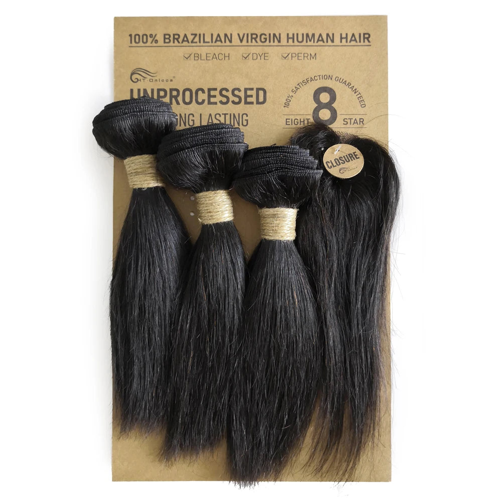 Brazilian Body Wave Hair 3 bundles With Closure Natural Color Hair Extensions Straight Deep Wave Human Hair Bundles With Closure