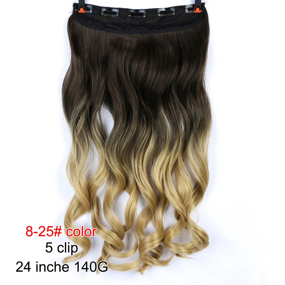 PAGEUP   5 clips on long straight hair extensions 24 Inch synthetic ombre black brown clip on fake hairpieces for women hair
