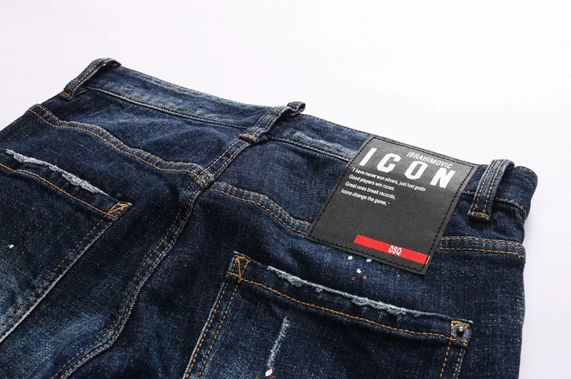 European  Fashion Brand Men Italy Jeans Pants Design Cool Top Jeans Men Slim Jeans Denim Trousers Blue Hole Pants Jeans for Men