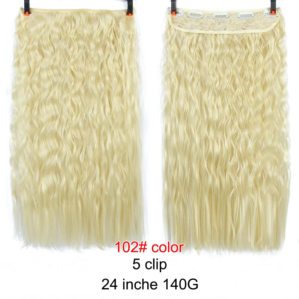 PAGEUP   5 clips on long straight hair extensions 24 Inch synthetic ombre black brown clip on fake hairpieces for women hair