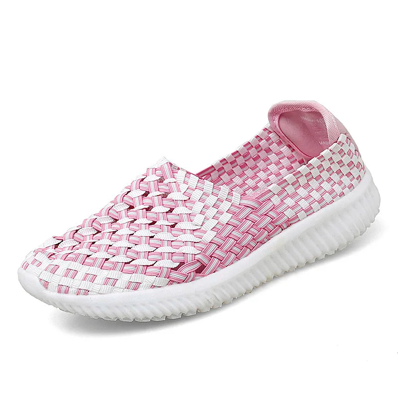 Casual Shoes Women Summer Woven Flats Sneakers Slip On Female Loafers Lightweight Breathable Boat Shoe Fashion Lady Tenis