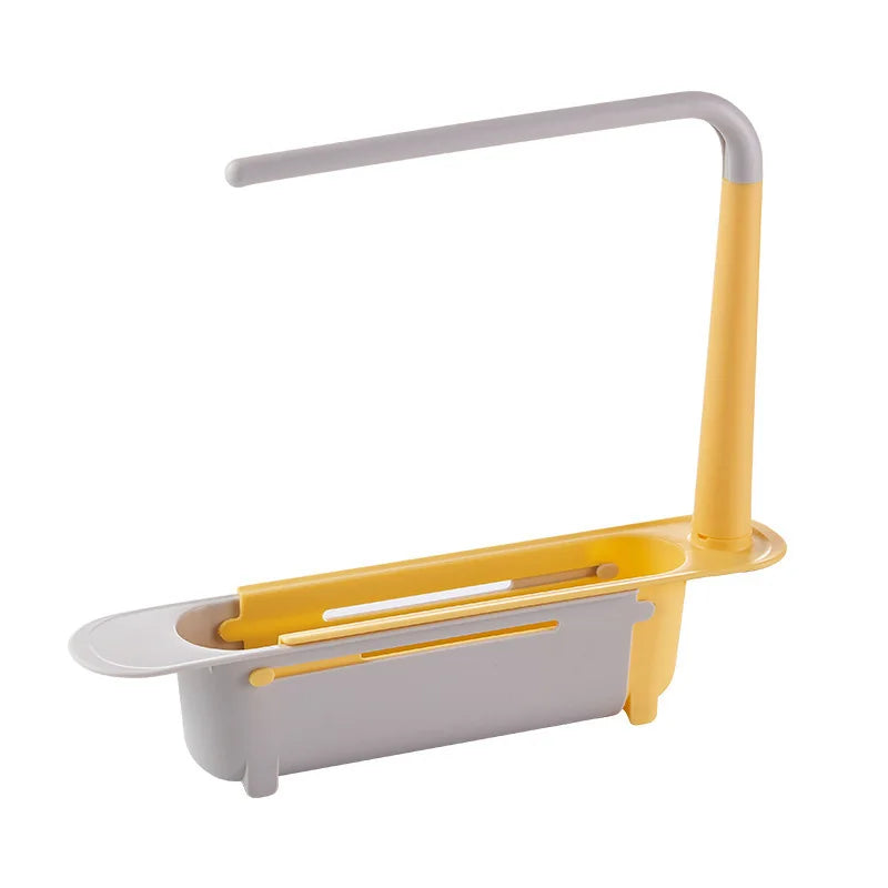 Kitchen Sink Organizer Telescopic Sink Shelf Soap Sponge Holder Towel Hanger Sink Drain Rack With Drainer Basket Kitchen Gadgets