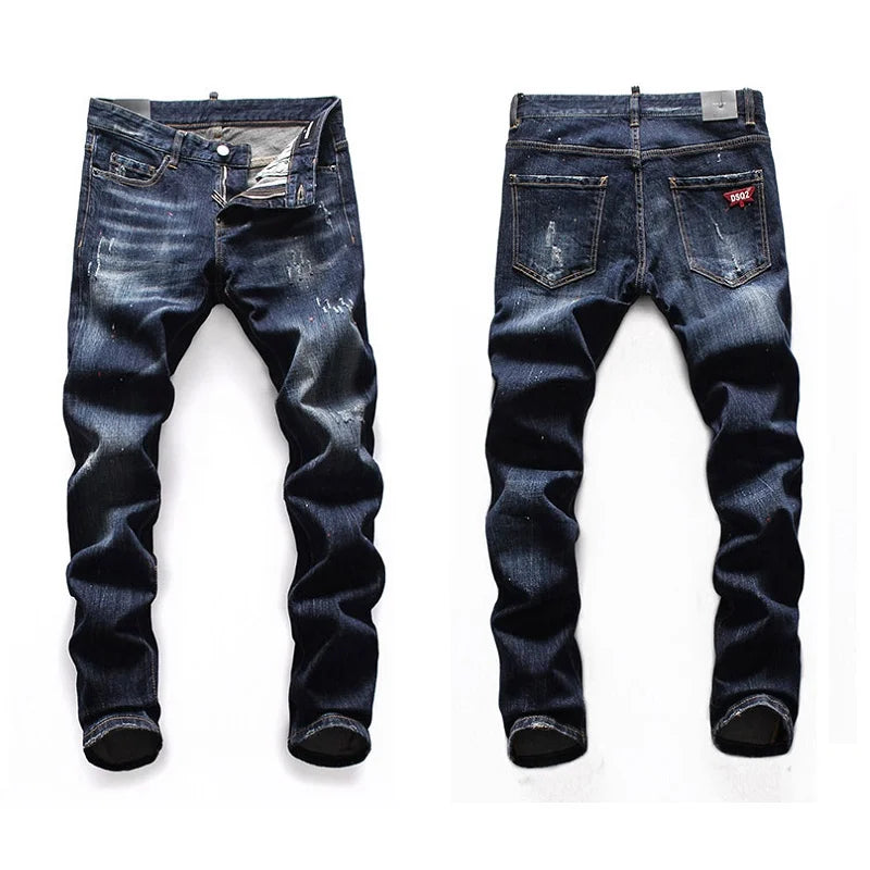European  Fashion Brand Men Italy Jeans Pants Design Cool Top Jeans Men Slim Jeans Denim Trousers Blue Hole Pants Jeans for Men