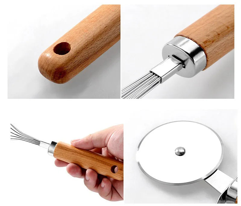 Cooking Utensils Set With Wooden Handle Can Opener Baking Set Cooking Tool Kitchenware Pizza Peeler Cheese Knife Kitchen Gadget