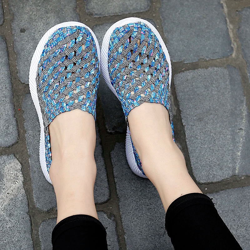 Casual Shoes Women Summer Woven Flats Sneakers Slip On Female Loafers Lightweight Breathable Boat Shoe Fashion Lady Tenis