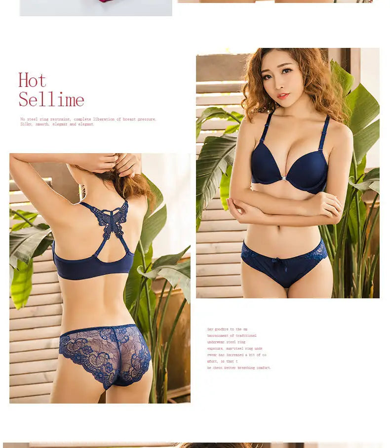 Front Closed Butterfly beauty back Push Up Brassiere Sexy Underwire Bra For Women Underwear Solid Color Female Lingerie