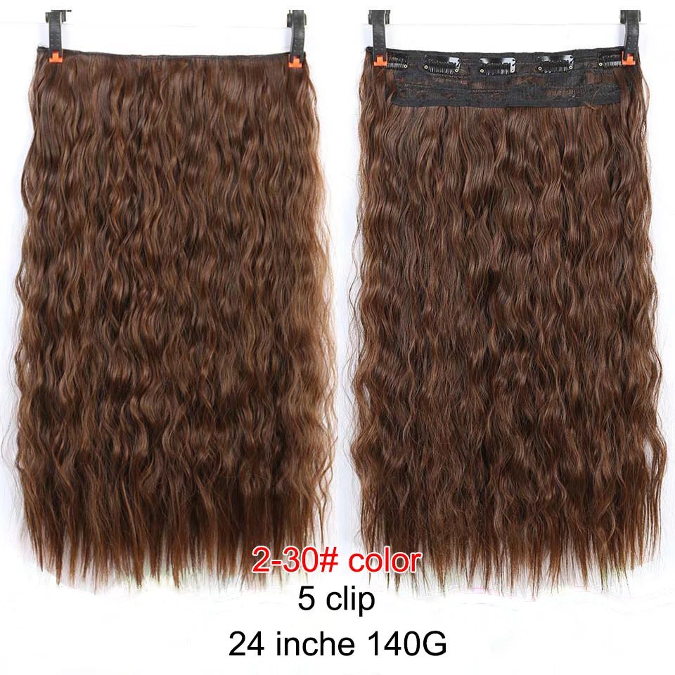 PAGEUP   5 clips on long straight hair extensions 24 Inch synthetic ombre black brown clip on fake hairpieces for women hair