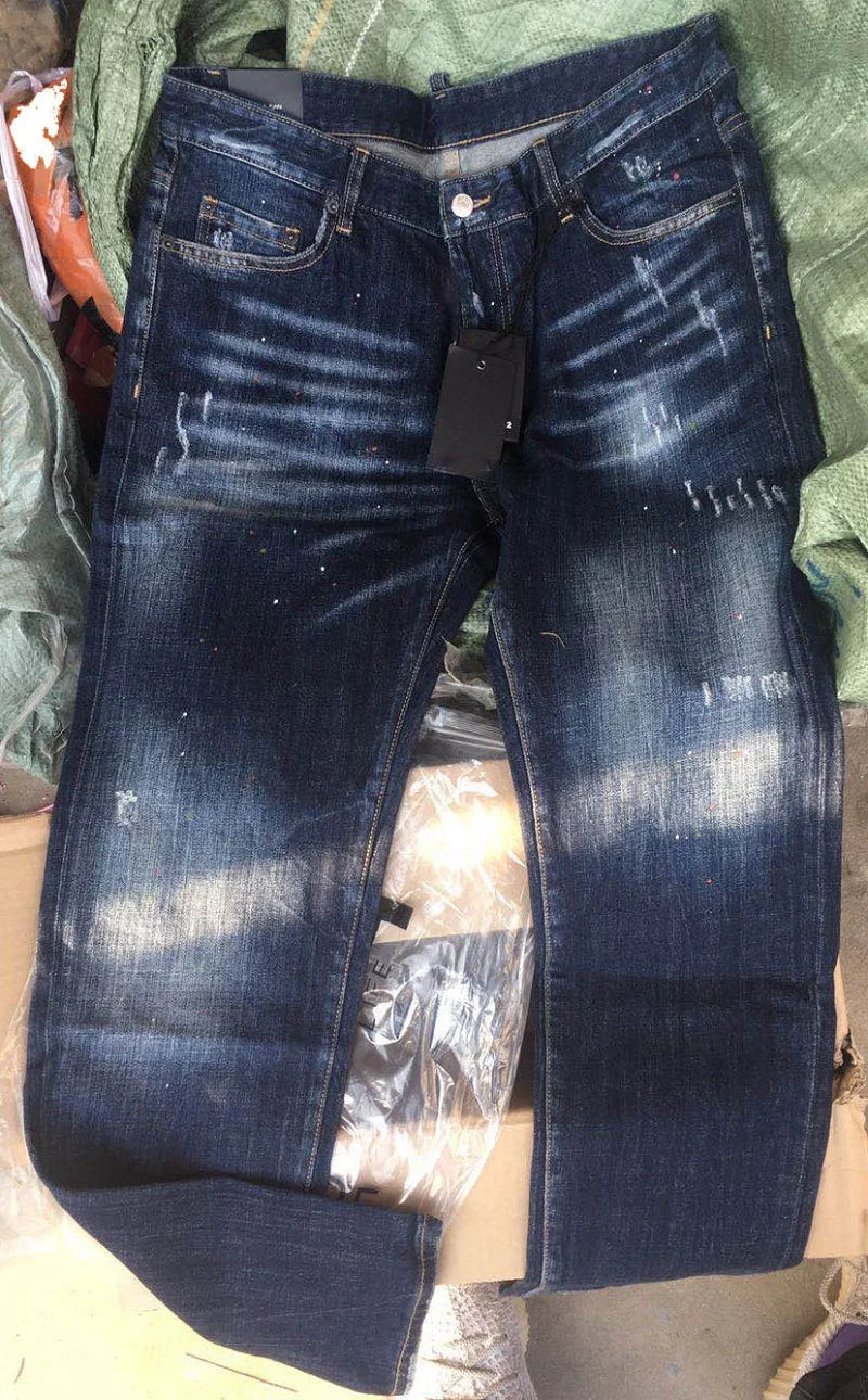 European  Fashion Brand Men Italy Jeans Pants Design Cool Top Jeans Men Slim Jeans Denim Trousers Blue Hole Pants Jeans for Men