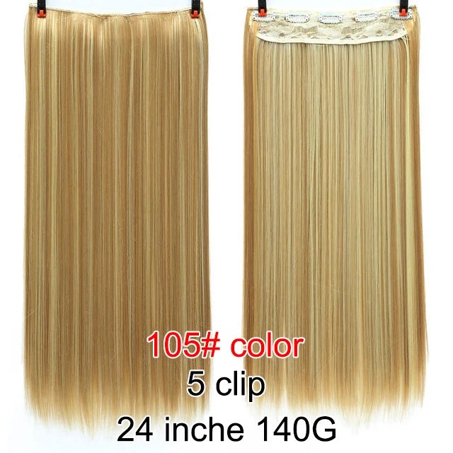 PAGEUP   5 clips on long straight hair extensions 24 Inch synthetic ombre black brown clip on fake hairpieces for women hair