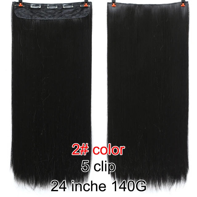 PAGEUP   5 clips on long straight hair extensions 24 Inch synthetic ombre black brown clip on fake hairpieces for women hair