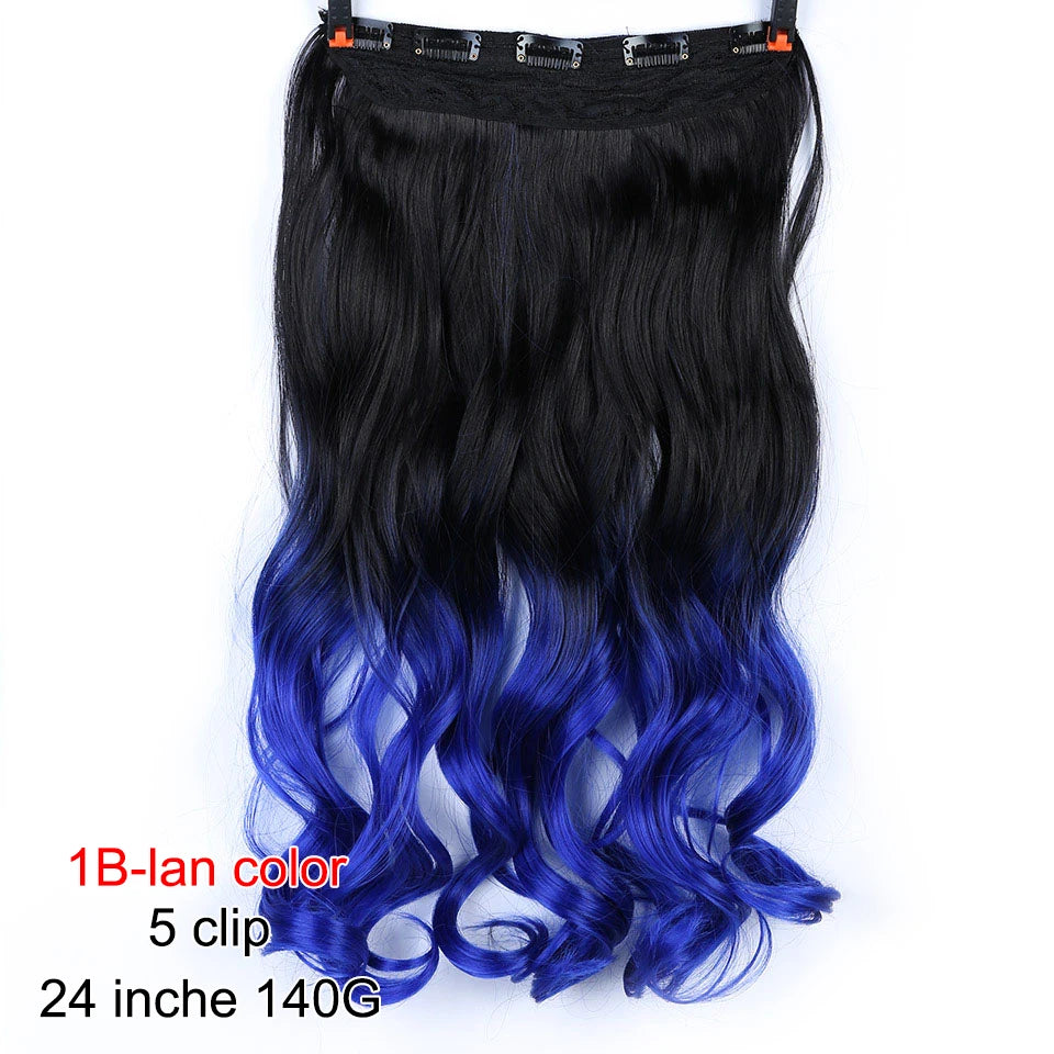 PAGEUP   5 clips on long straight hair extensions 24 Inch synthetic ombre black brown clip on fake hairpieces for women hair