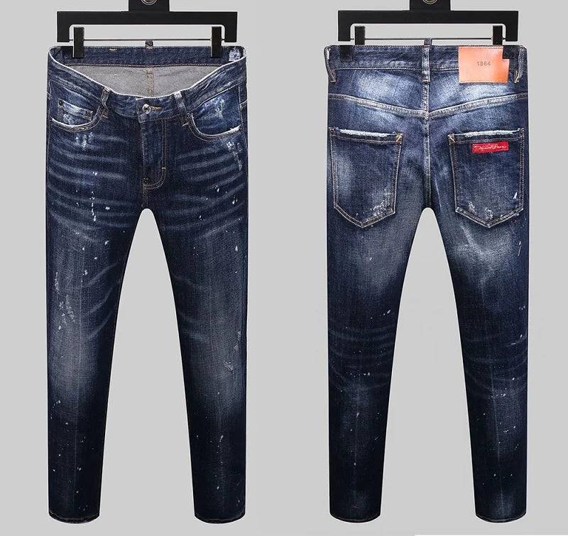 European  Fashion Brand Men Italy Jeans Pants Design Cool Top Jeans Men Slim Jeans Denim Trousers Blue Hole Pants Jeans for Men