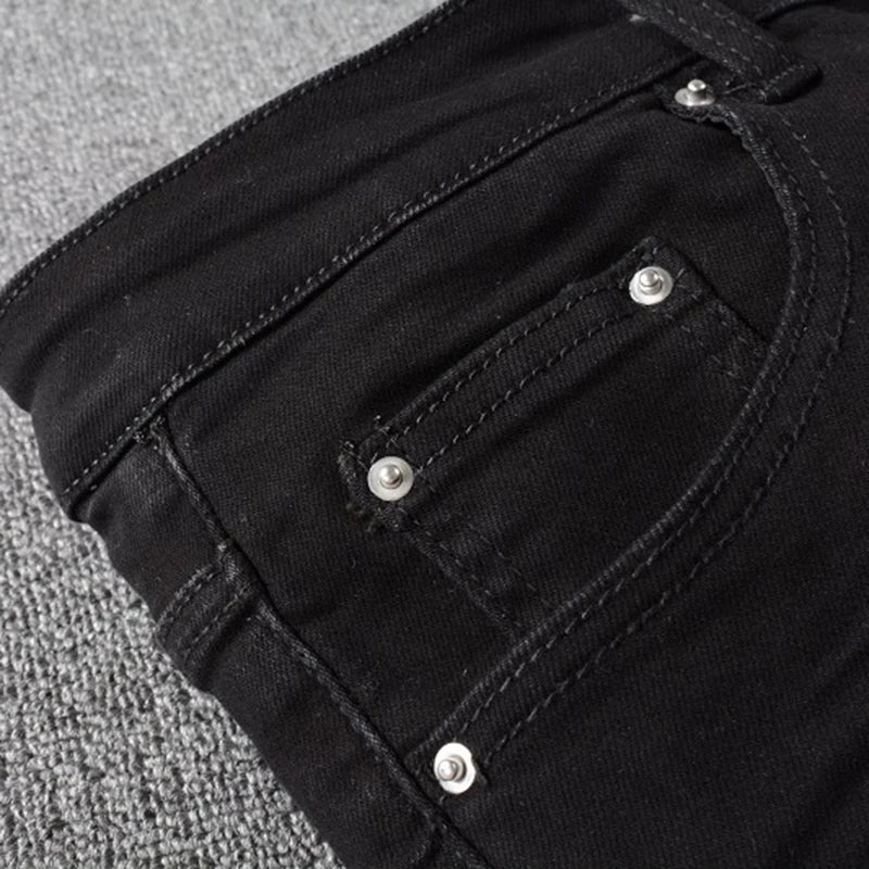 Men Black Skinny Stretch Pencil Jeans Streetwear Classic Slim Denim Pants Trousers