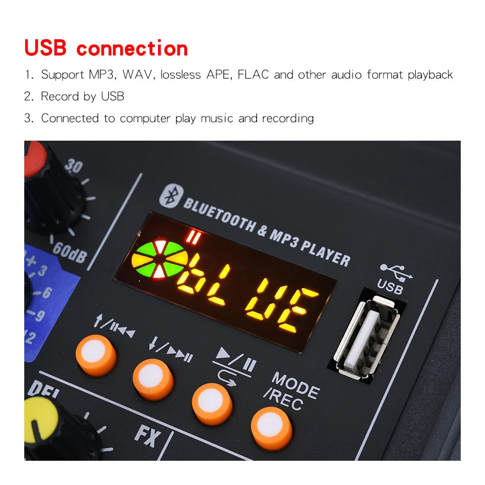EYK EMC-G04 Audio Mixing with UHF Wireless Microphone 4 Channel Stereo Mixer Console Bluetooth USB for DJ Karaoke PC Record
