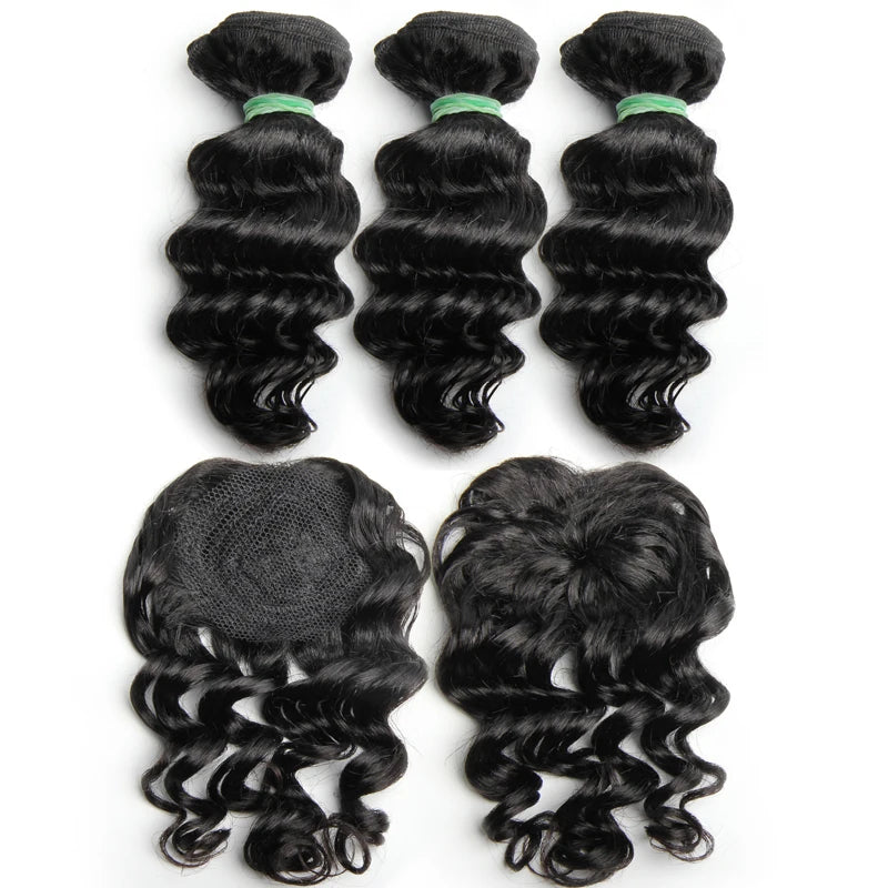 Brazilian Body Wave Hair 3 bundles With Closure Natural Color Hair Extensions Straight Deep Wave Human Hair Bundles With Closure