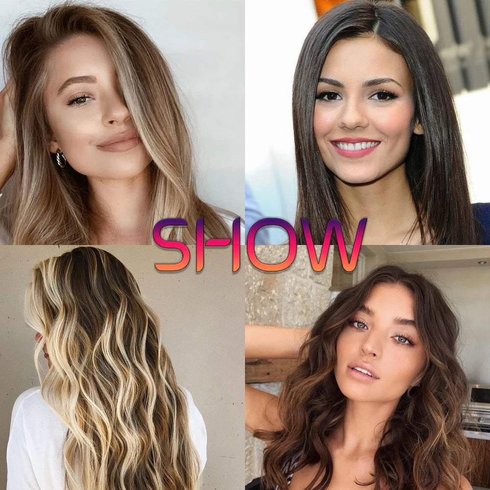 PAGEUP   5 clips on long straight hair extensions 24 Inch synthetic ombre black brown clip on fake hairpieces for women hair