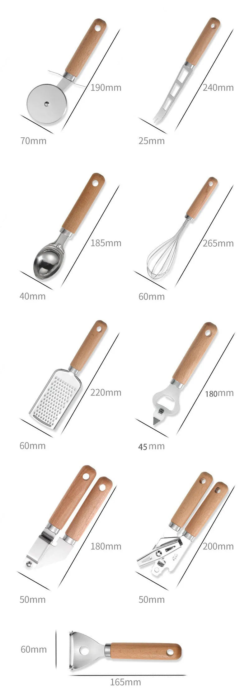 Cooking Utensils Set With Wooden Handle Can Opener Baking Set Cooking Tool Kitchenware Pizza Peeler Cheese Knife Kitchen Gadget