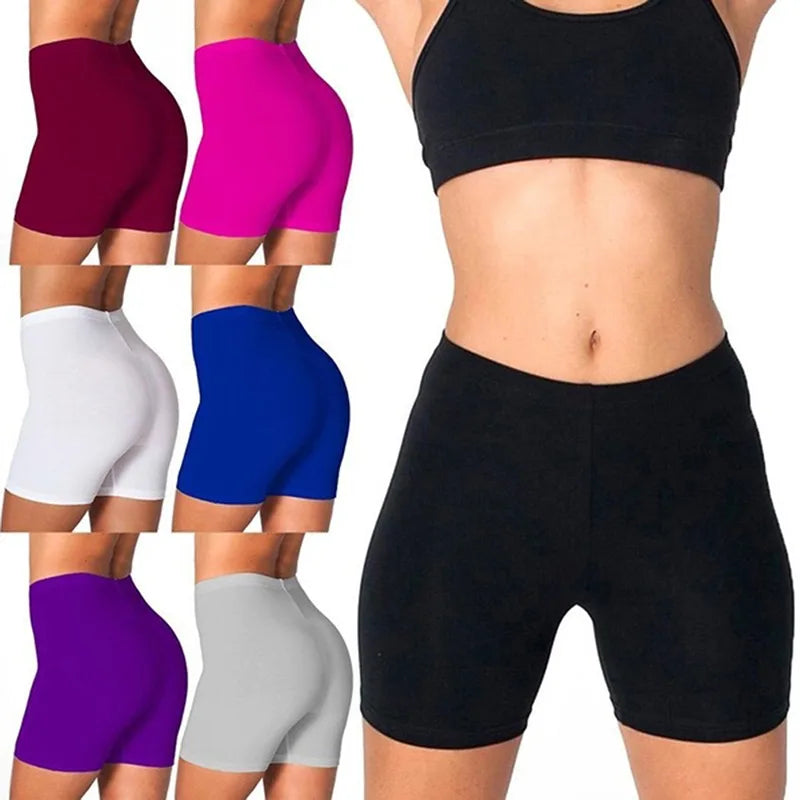 Shorts Women Solid Casual Elastic High Waist Biker Shorts Summer Thin Slim Bottoms Cycling Shorts Yoga Fitness Shorts Leggings