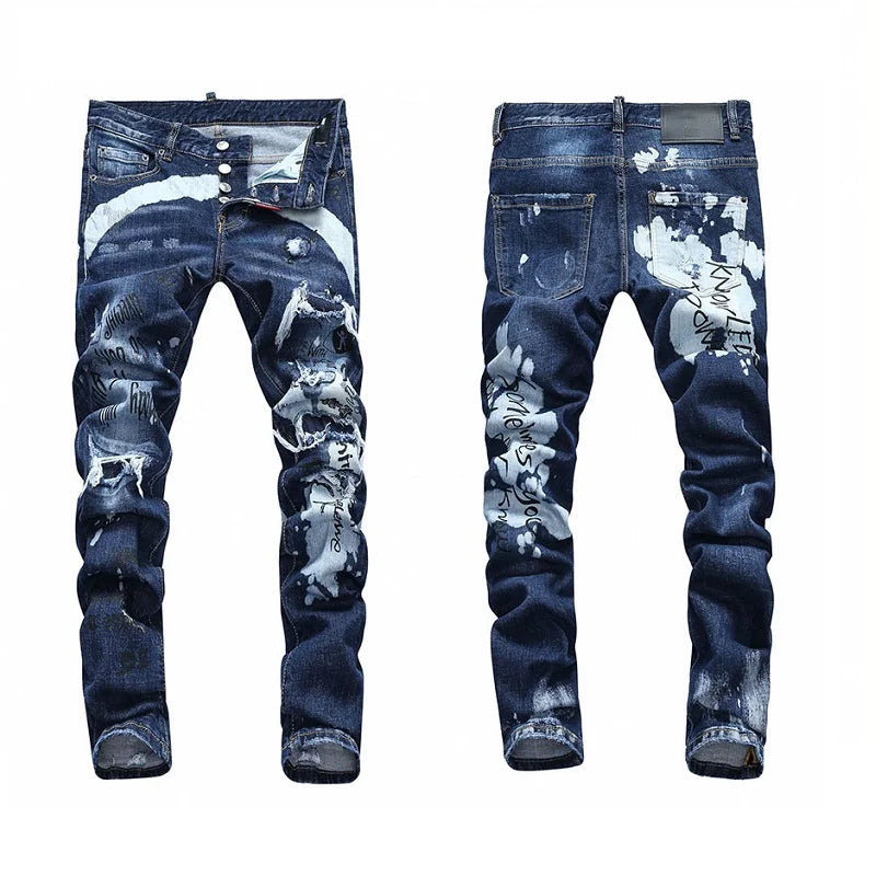 European  Fashion Brand Men Italy Jeans Pants Design Cool Top Jeans Men Slim Jeans Denim Trousers Blue Hole Pants Jeans for Men