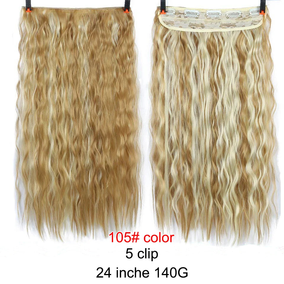 PAGEUP   5 clips on long straight hair extensions 24 Inch synthetic ombre black brown clip on fake hairpieces for women hair