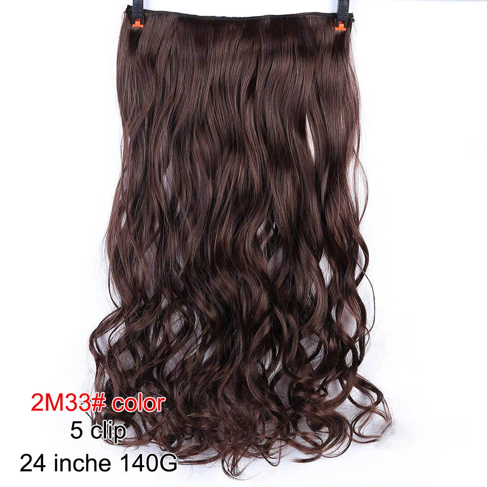PAGEUP   5 clips on long straight hair extensions 24 Inch synthetic ombre black brown clip on fake hairpieces for women hair