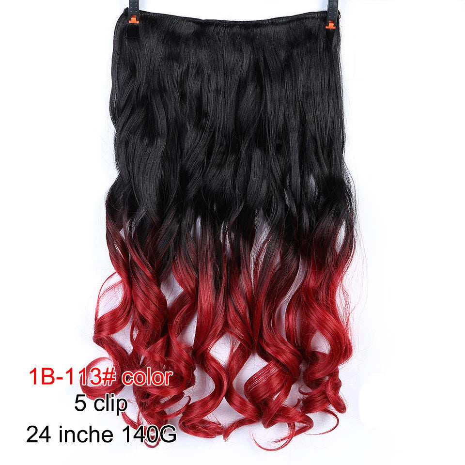 PAGEUP   5 clips on long straight hair extensions 24 Inch synthetic ombre black brown clip on fake hairpieces for women hair