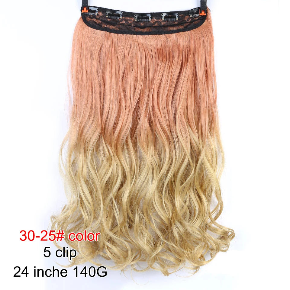 PAGEUP   5 clips on long straight hair extensions 24 Inch synthetic ombre black brown clip on fake hairpieces for women hair