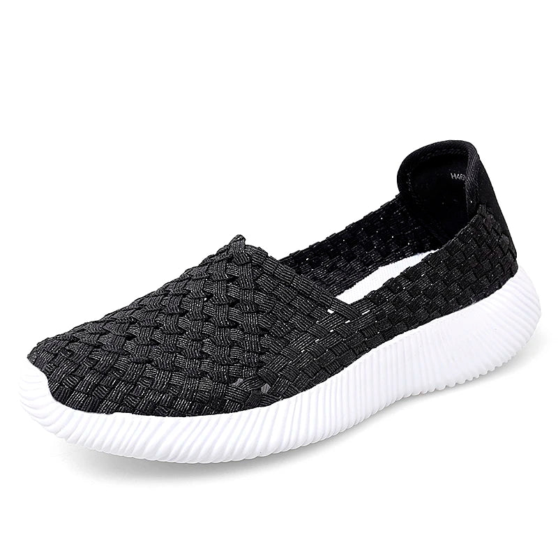 Casual Shoes Women Summer Woven Flats Sneakers Slip On Female Loafers Lightweight Breathable Boat Shoe Fashion Lady Tenis