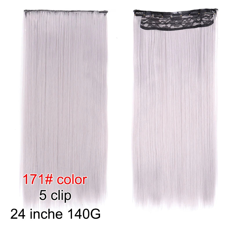 PAGEUP   5 clips on long straight hair extensions 24 Inch synthetic ombre black brown clip on fake hairpieces for women hair