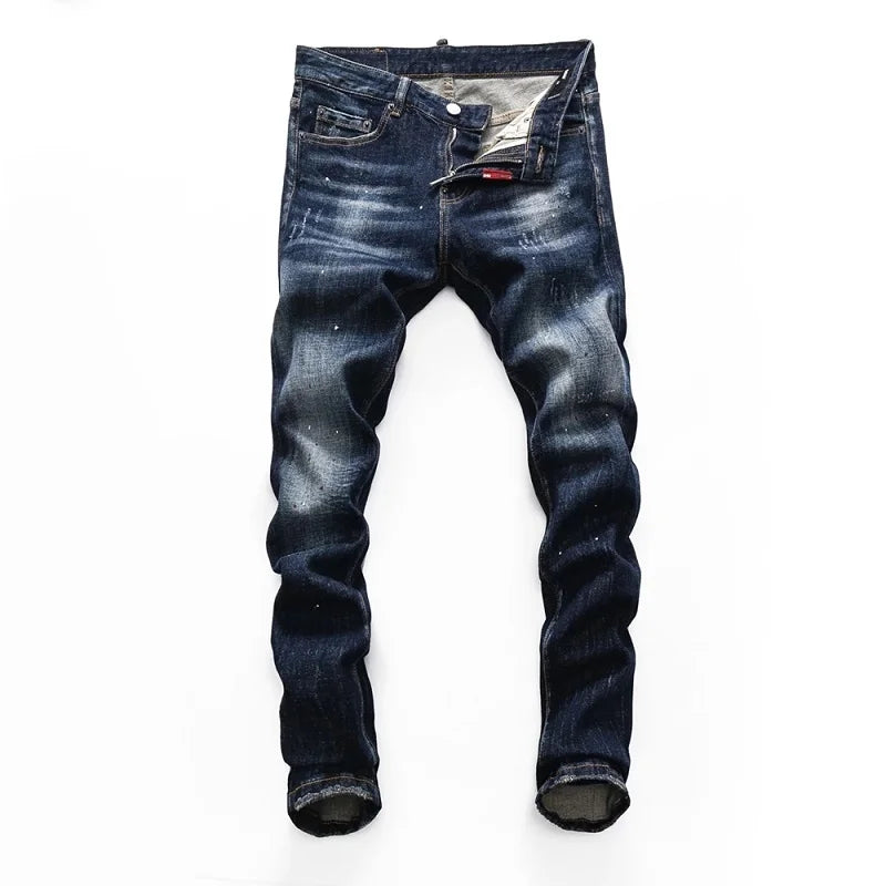 European  Fashion Brand Men Italy Jeans Pants Design Cool Top Jeans Men Slim Jeans Denim Trousers Blue Hole Pants Jeans for Men