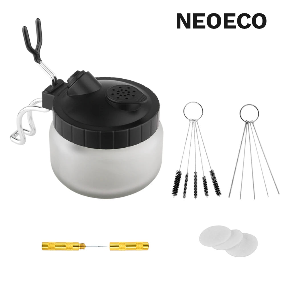 Airbrush Cleaning Pot Spray Gun Cleaner Glass Air Brush Easy Holder Clean Paint Jar Bottle Spray Gun Sprayer Clean Tools Set