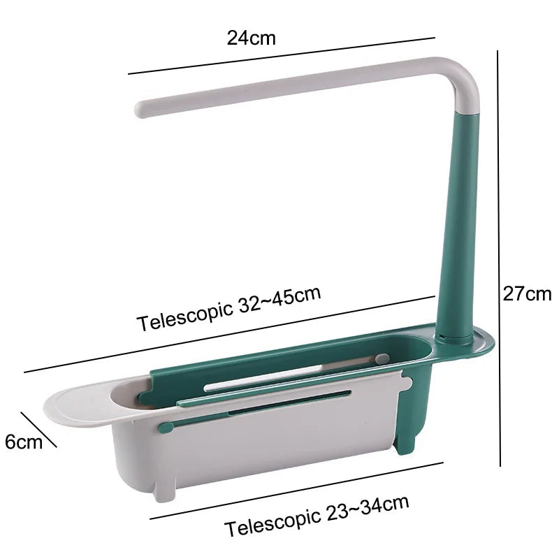 Kitchen Sink Organizer Telescopic Sink Shelf Soap Sponge Holder Towel Hanger Sink Drain Rack With Drainer Basket Kitchen Gadgets