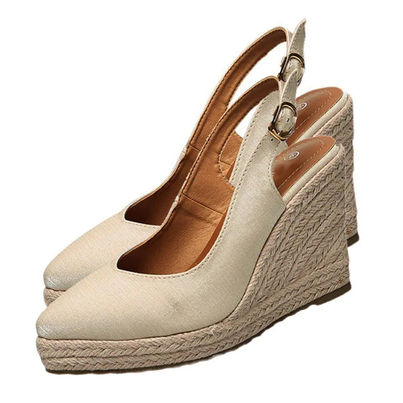 LIHUAMAO elegance pumps wedges slingbacks shoes ankle strap pointed toe sexy women high heel shoes slip on loafers casual