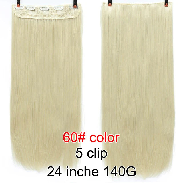 PAGEUP   5 clips on long straight hair extensions 24 Inch synthetic ombre black brown clip on fake hairpieces for women hair