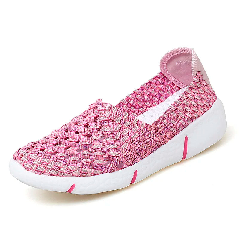 Casual Shoes Women Summer Woven Flats Sneakers Slip On Female Loafers Lightweight Breathable Boat Shoe Fashion Lady Tenis
