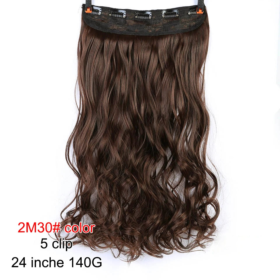 PAGEUP   5 clips on long straight hair extensions 24 Inch synthetic ombre black brown clip on fake hairpieces for women hair