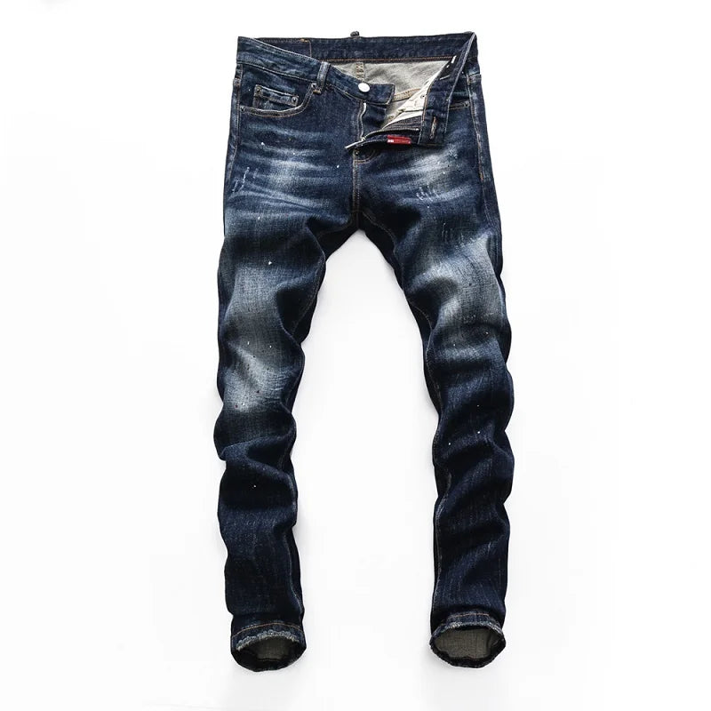 European  Fashion Brand Men Italy Jeans Pants Design Cool Top Jeans Men Slim Jeans Denim Trousers Blue Hole Pants Jeans for Men